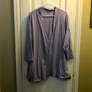 Lavender loungewear cardigan.
